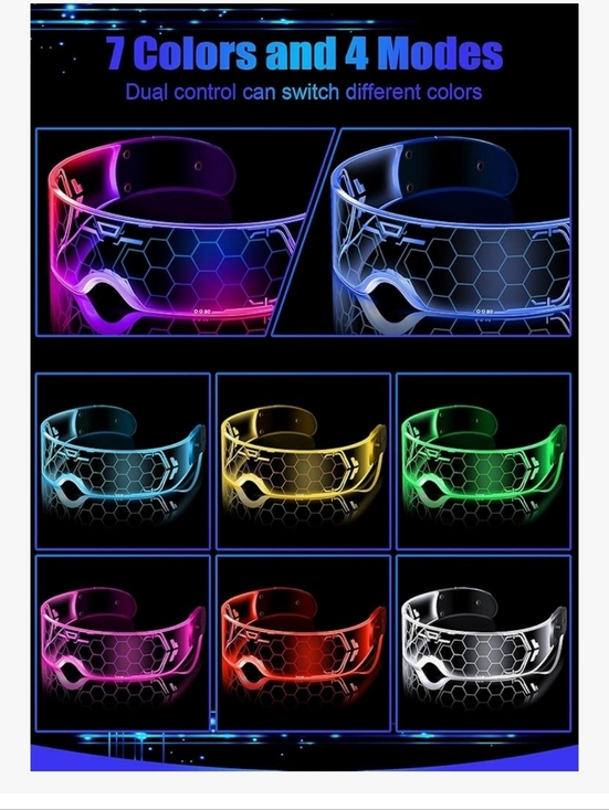 2 Pack LED Futuristic Visor Glasses in Blue and Purple